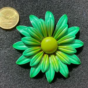 Enamel Vintage Neon Lime Green Flower Brooch